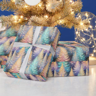 Blue Green Gold Trees Moderne Weihnachten Geschenkpapier
