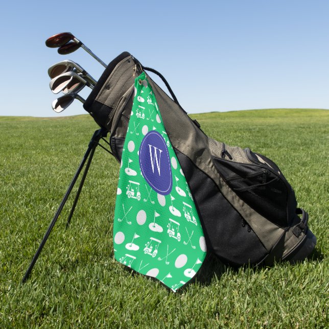 Blue & Green Golf Monogram Golfhandtuch (Gras)
