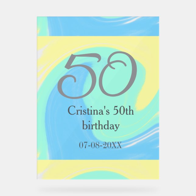 Blue Green Grey 50. Geburtstag hinzufügen Namensda Acrylschild (Vorderseite)