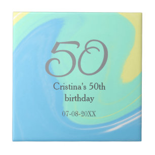 Blue Green Grey 50. Geburtstag hinzufügen Namensda Fliese