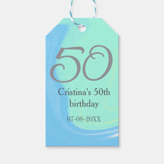 Blue Green Grey 50. Geburtstag hinzufügen Namensda Geschenkanhänger (Vorderseite)