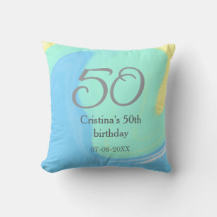 Blue Green Grey 50. Geburtstag hinzufügen Namensda Kissen