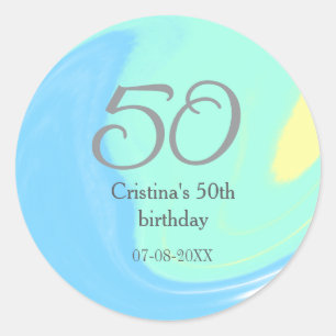 Blue Green Grey 50. Geburtstag hinzufügen Namensda Runder Aufkleber