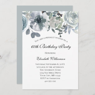 Blue Green Grey Floral Watercolor Geburtstag für s Einladung