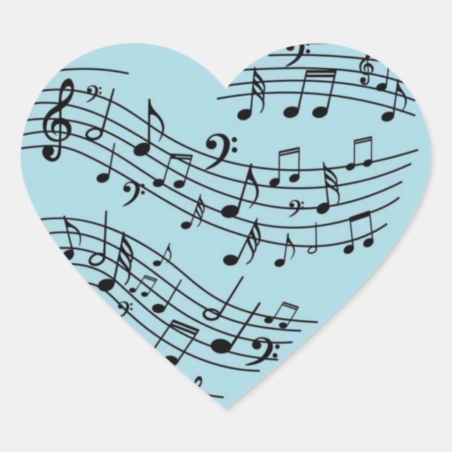 Blue Green Heart Shape Musiknoten Herz-Aufkleber (Vorderseite)