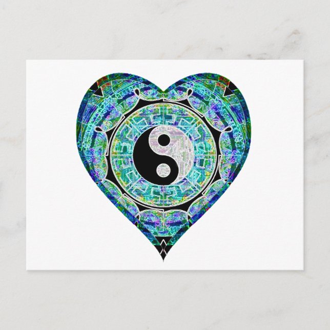 Blue Green Heart Yin Yang Postkarte (Vorderseite)