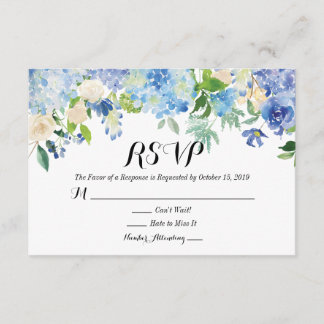 Blue Green Hydrangea Blume Wedding RSVP Card Karte