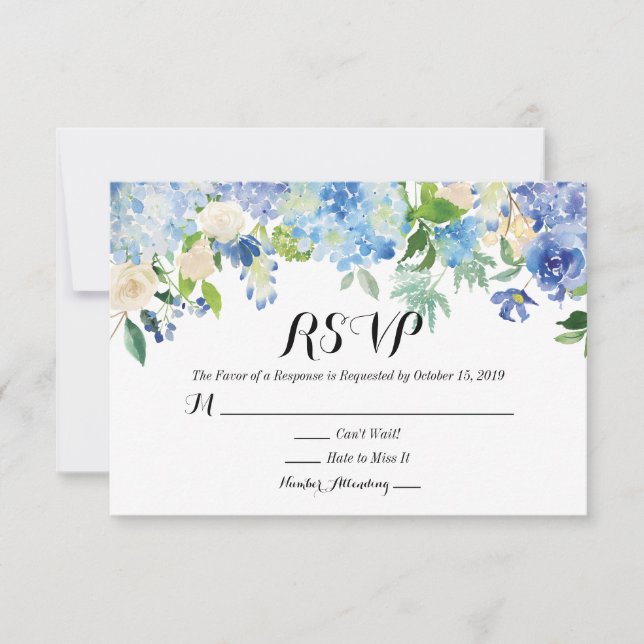Blue Green Hydrangea Blume Wedding RSVP Card Karte (Vorderseite)