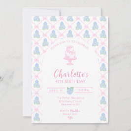 Blue Green Hydrangea Pink Bow Trellis Einladung