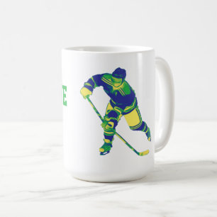 Blue & Green Ice Hockey Player, personalisierter M Tasse