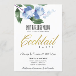 BLUE GREEN INK WATERCOLOR FLORAL COCKTAIL PARTY EINLADUNG