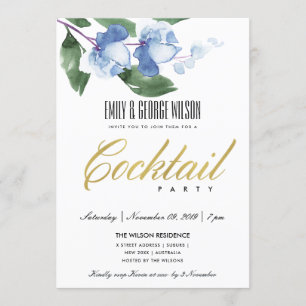 BLUE GREEN INK WATERCOLOR FLORAL COCKTAIL PARTY EINLADUNG