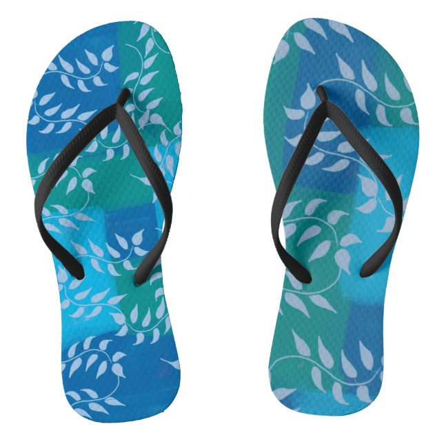 Blue Green Ivy Leaf Watercolor Flip Flops (Fußbett)