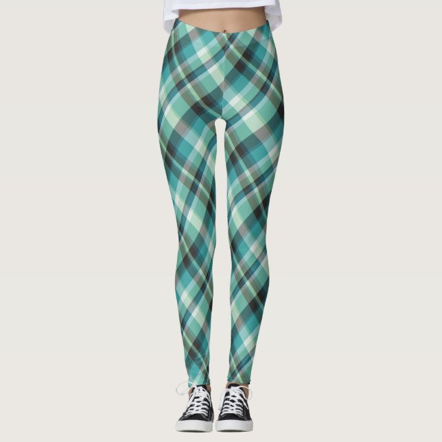 Blue Green Kariert Leggings (Vorderseite)