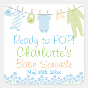 Blue & Green Lil Kleidung Baby Sprinkle Quadratischer Aufkleber