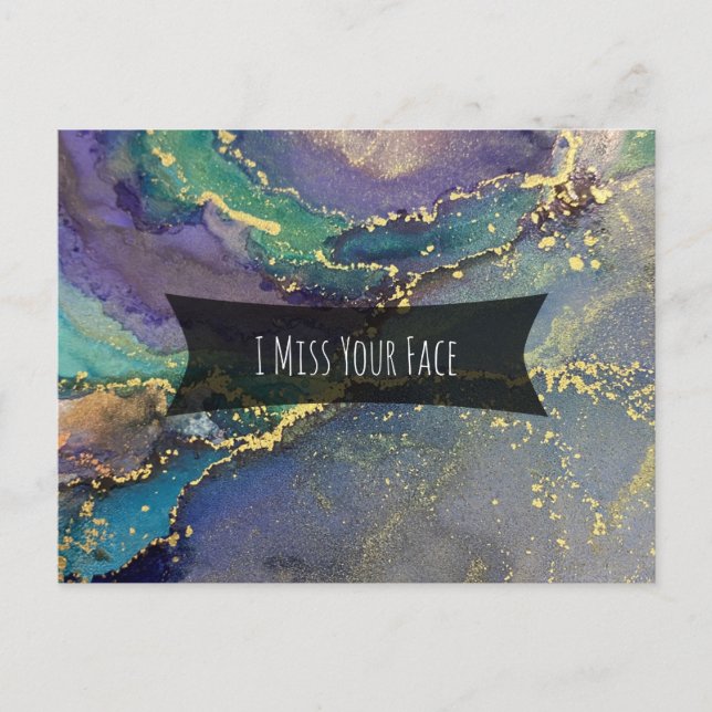 Blue Green Lila & Gold Abstrakt I Miss Your Face Postkarte (Vorderseite)
