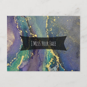 Blue Green Lila & Gold Abstrakt I Miss Your Face Postkarte