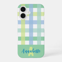 Blue Green Limon Pastel Gingham Pattern Monogram
