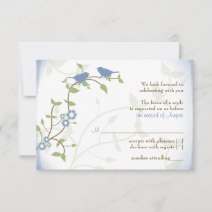 Blue Green Lovebirds Wedding RSVP Replik Card Karte