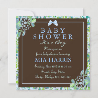 Blue & Green Lush Floral Baby Dusche laden ein Einladung