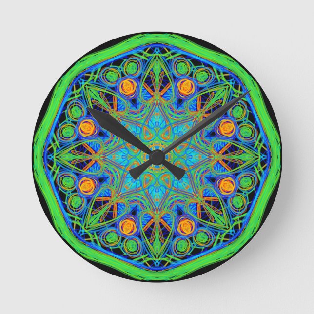 Blue Green Mandala Runde Wanduhr (Vorderseite)