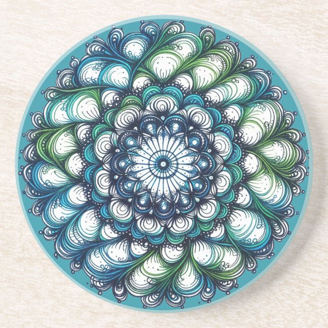 Blue Green Medallion - Abstrakt Getränkeuntersetzer (Vorne)