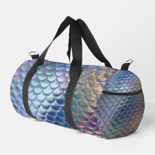 Blue Green Mermaid Fish Scales Holographic Trendy Duffle Bag (Rechte Ecke)