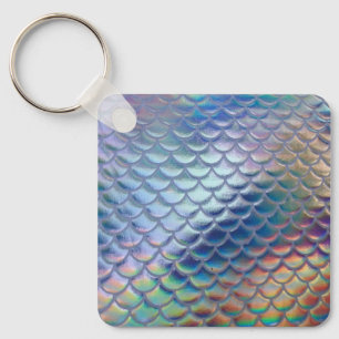 Blue Green Mermaid Fish Scales Holographic Trendy Schlüsselanhänger
