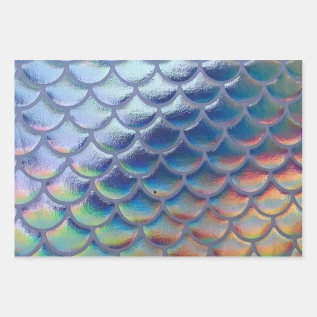 Blue Green Mermaid Scales Holographic Decoupage Geschenkpapier Set (Vorderseite)