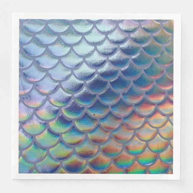 Blue Green Mermaid Scales Holographic Decoupage Serviette (Vorderseite)