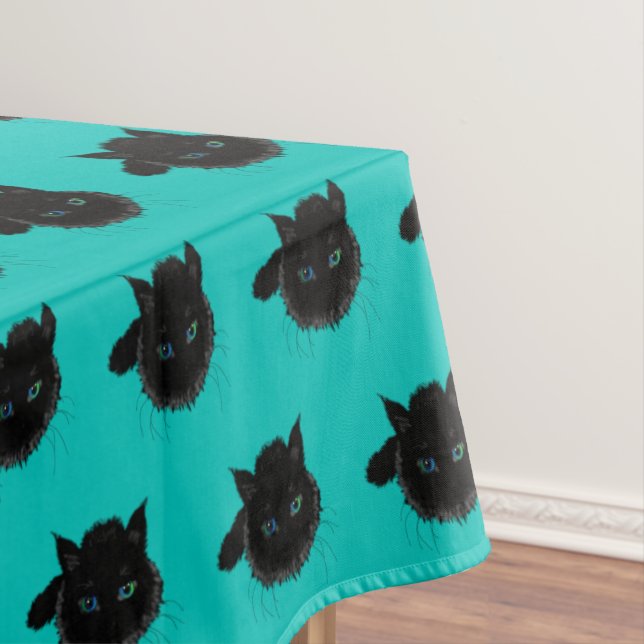 Blue Green Mit Augen Black Cat Tableclout Tischdecke (Beispiel)