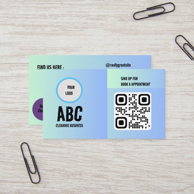 Blue Green Mixed Clearing Services QR-Code Visitenkarte (Vorderseite/Rückseite Beispiel)