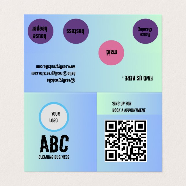 Blue Green Mixed Clearing Services QR-Code Visitenkarten (Außenseite Aufgefaltet)