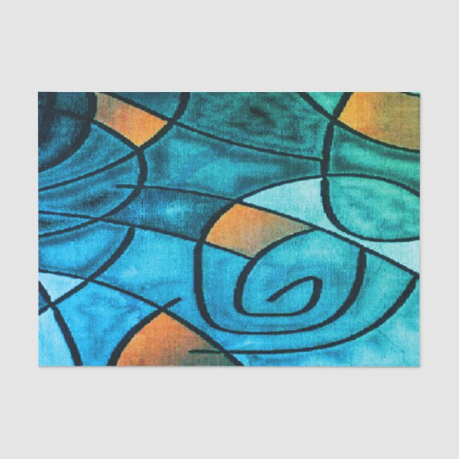 Blue Green Modern Expressionismus Seidenpapier (Vorderseite)