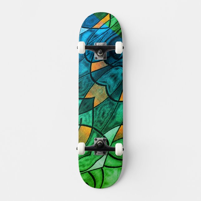 Blue Green Modern Expressionismus Skateboard (Vorderseite)