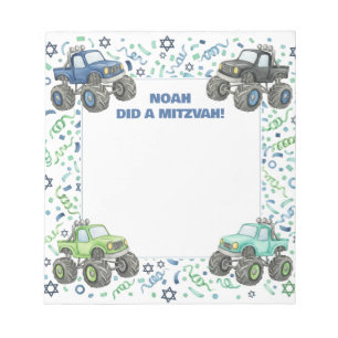 Blue Green Monster Truck Personalisiert Mitzvah Notizblock