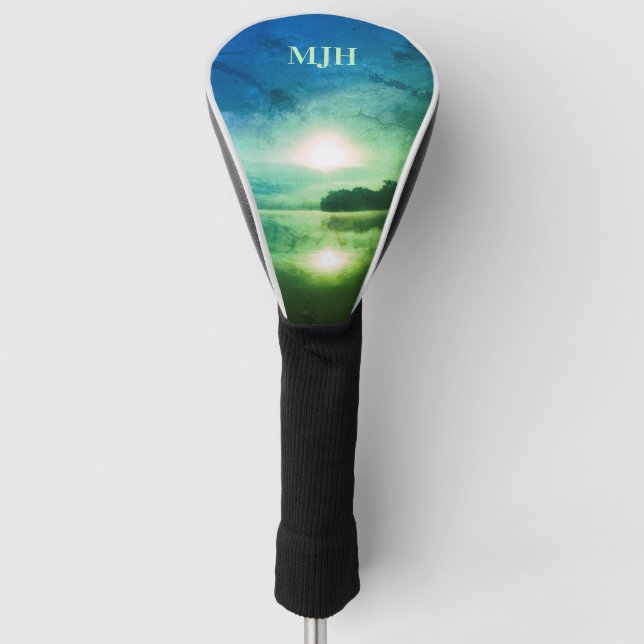 Blue Green Morning Sunrise abstrakt am CT River Golf Headcover (Vorderseite)
