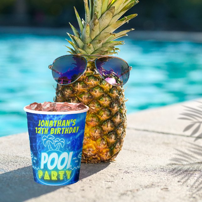 Blue Green Neonglühen Boys Birthday Pool Party Pappbecher (Von Creator hochgeladen)