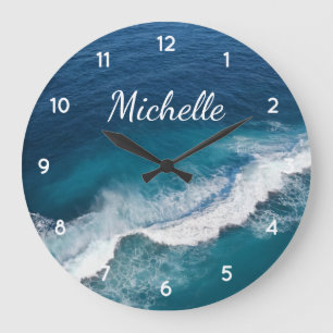 Blue Green Ocean Summer Beach Waves Individuelle N Große Wanduhr