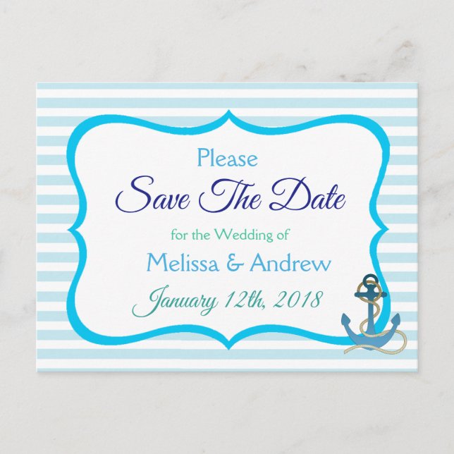Blue Green Oceanic Anchor Save the Date Postcard Ankündigungspostkarte (Vorderseite)