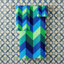 Blue Green Ombre Chevrons Badetuch Set