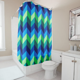 Blue Green Ombre Chevrons Duschvorhang