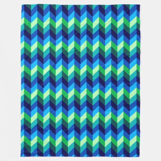 Blue Green Ombre Chevrons Large Fleece Blanket (Vorderseite)