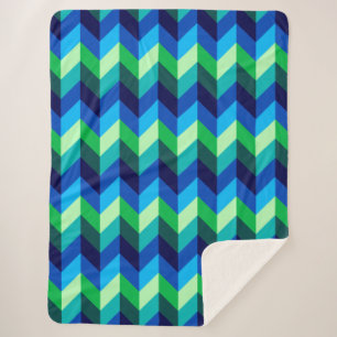 Blue Green Ombre Chevrons Large Sherpa Blanket Sherpadecke