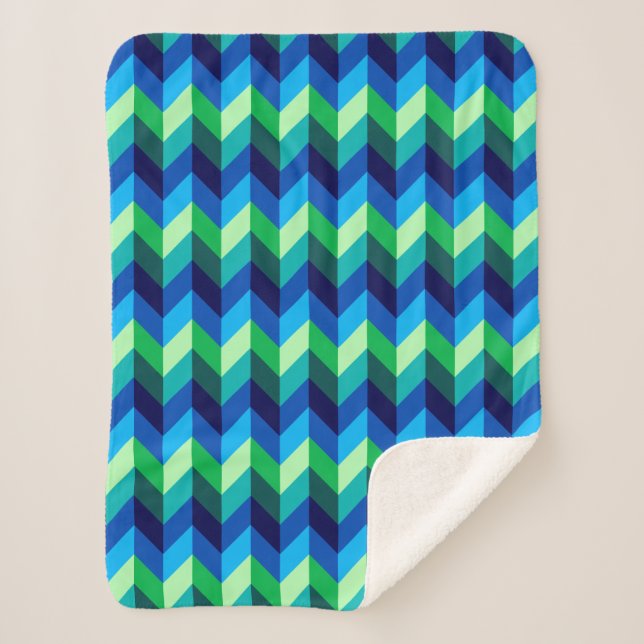 Blue Green Ombre Chevrons Small Sherpa Blanket Sherpadecke (Vorderseite)