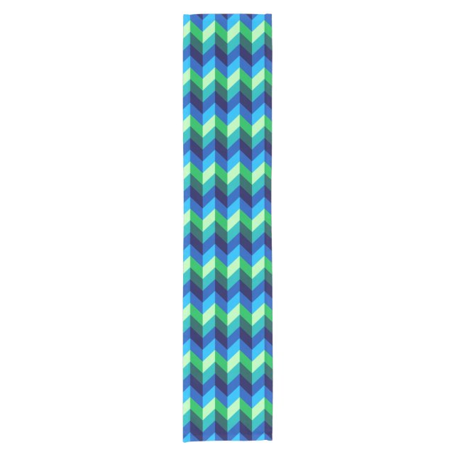 Blue Green Ombre Chevrons Small Table Runner Kurzer Tischläufer (Vorderseite)