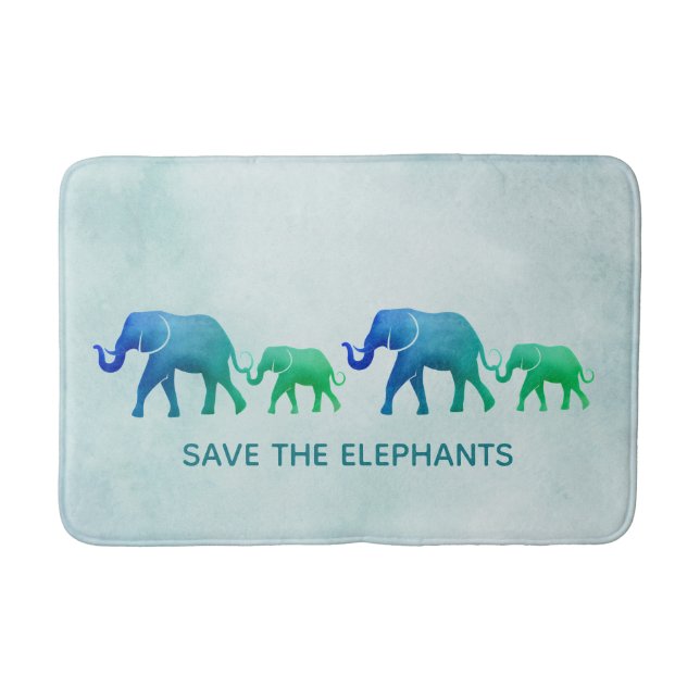 Blue Green Ombre Elephants Bath Mat Badematte (Vorderseite)