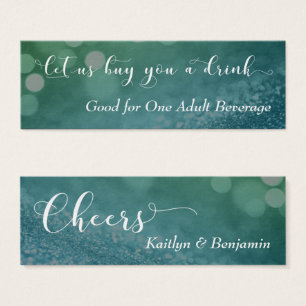 Blue Green Ombre Glitzer Bokeh Mini Drink Ticket