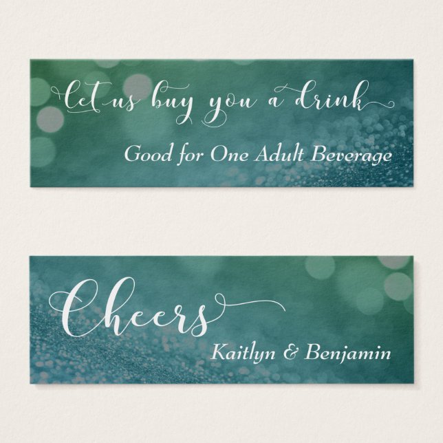 Blue Green Ombre Glitzer Bokeh Mini Drink Ticket (Vorne & Hinten)