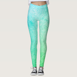 Blue Green Ombre Glitzer Leggings